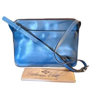 Patricia Nash Nazaire Blue Leather Top Zip Crossbody Bag